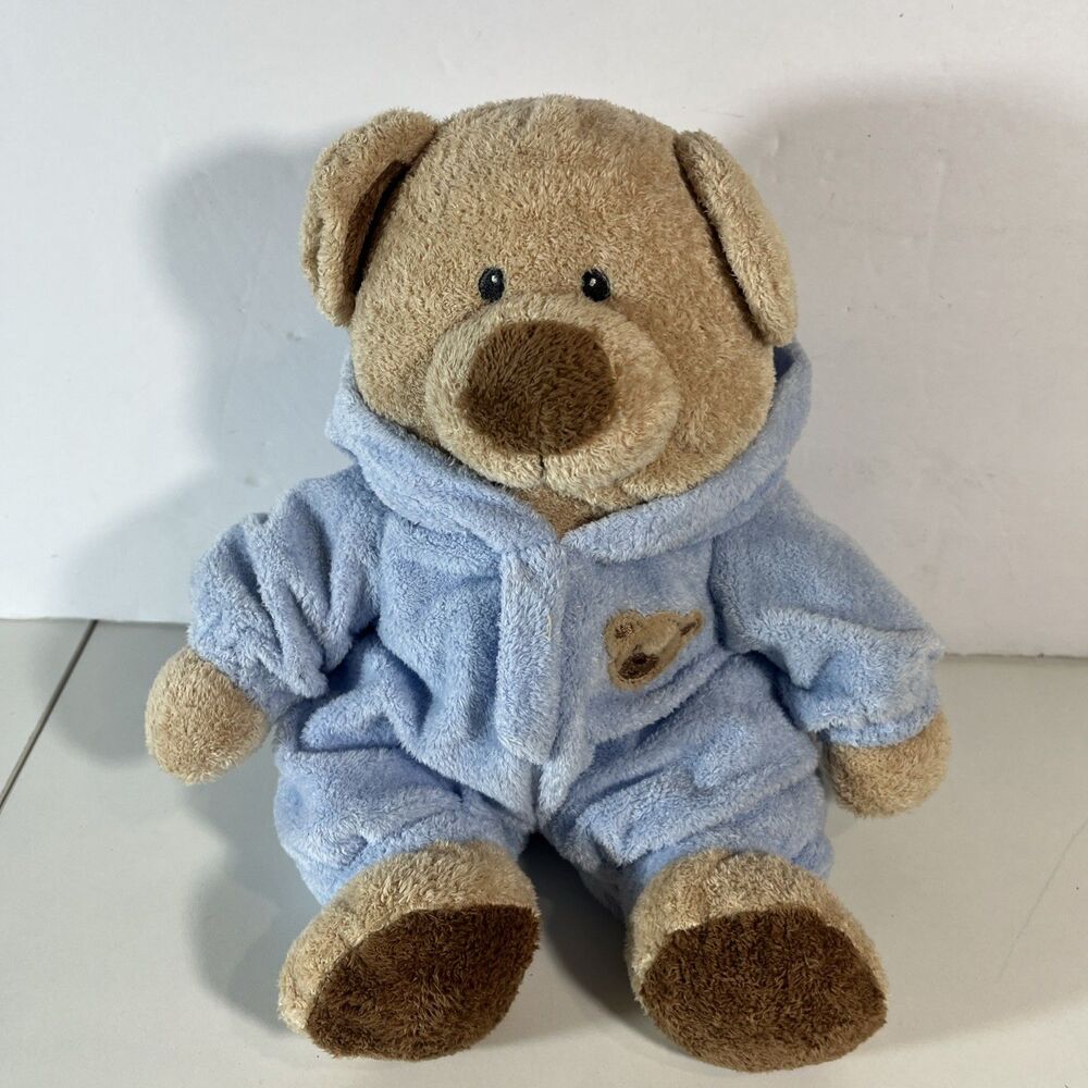 Ty Pluffies Baby PJ Bear Blue Hoodie Plush Stuffed Animal Sewn Eyes 12"
